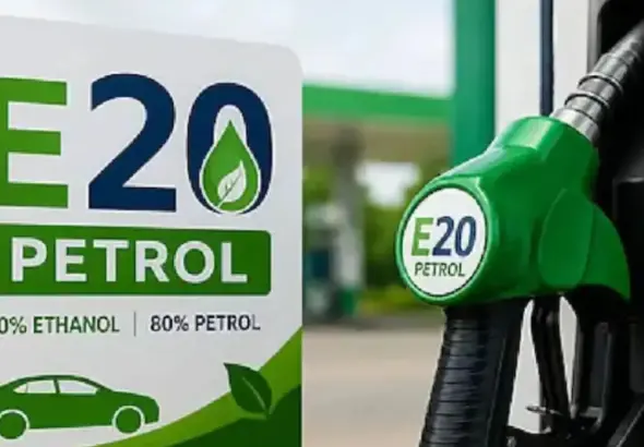 High Ethanol Petrol Policy: Fuel dispensing station displaying ethanol blended petrol options as India reviews its High Ethanol Petrol Policy and future E22 to E30 fuel implementation plans.