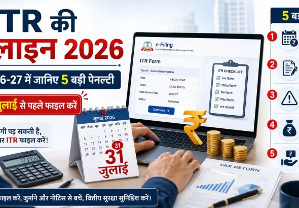 ITR Filing Deadline 2026: Taxpayer reviewing ITR Filing Deadline 2026 and five Income Tax Penalties for AY 2026-27