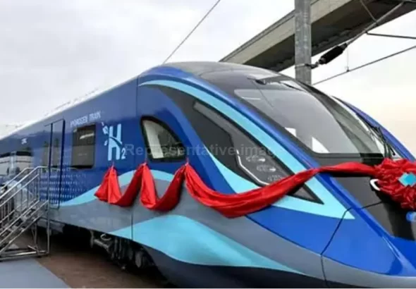 India Hydrogen Train: Prime Minister Narendra Modi flagging off India Hydrogen Train from Jind, Haryana, alongside a hydrogen-powered train and green energy theme.
