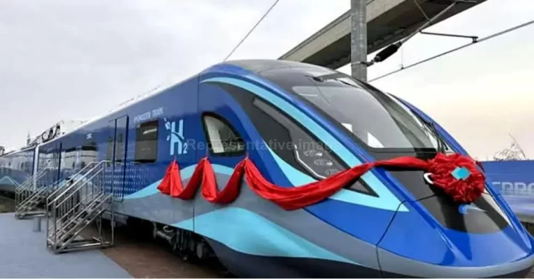 India Hydrogen Train: Prime Minister Narendra Modi flagging off India Hydrogen Train from Jind, Haryana, alongside a hydrogen-powered train and green energy theme.