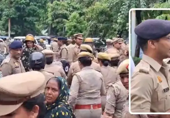 Lalita Gautam Case: Police personnel and protesters during demonstrations related to the Lalita Gautam Case in Meerut, where clashes, lathicharge and a viral SSP video triggered widespread political debate.