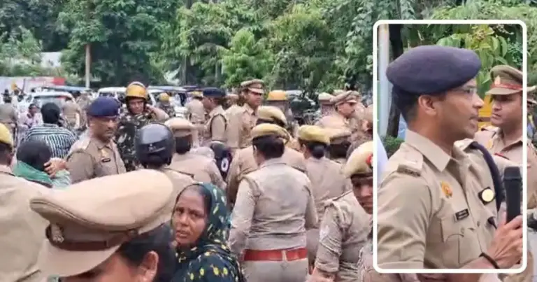 Lalita Gautam Case: Police personnel and protesters during demonstrations related to the Lalita Gautam Case in Meerut, where clashes, lathicharge and a viral SSP video triggered widespread political debate.