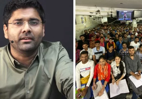 Maths teacher Abhinay Sir addressing students on Paper Leak and NTA reforms during Rahul Gandhi's Chhatron Ki Goonj programme in Dehradun.