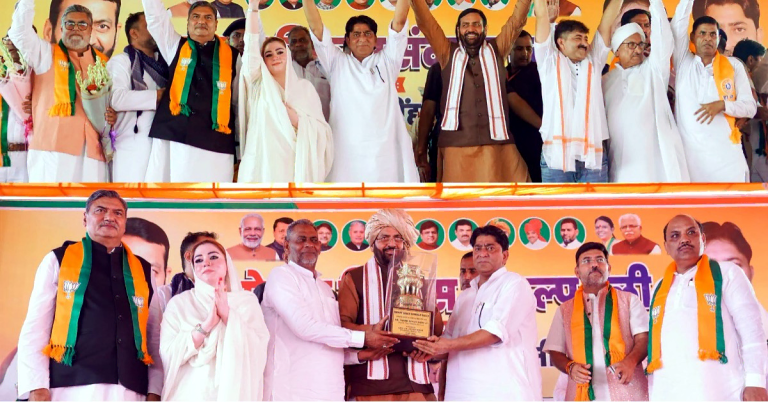 Nayab Singh Saini Mewat Development: Haryana CM Nayab Singh Saini addressing Mewat Vikas Sankalp Rally in Punhana, Nuh, on July 25, 2026