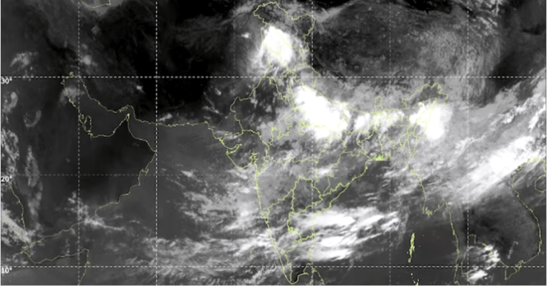 Monsoon Returns India: INSAT satellite image showing dense monsoon clouds over northern, central and eastern India on July 19, 2026