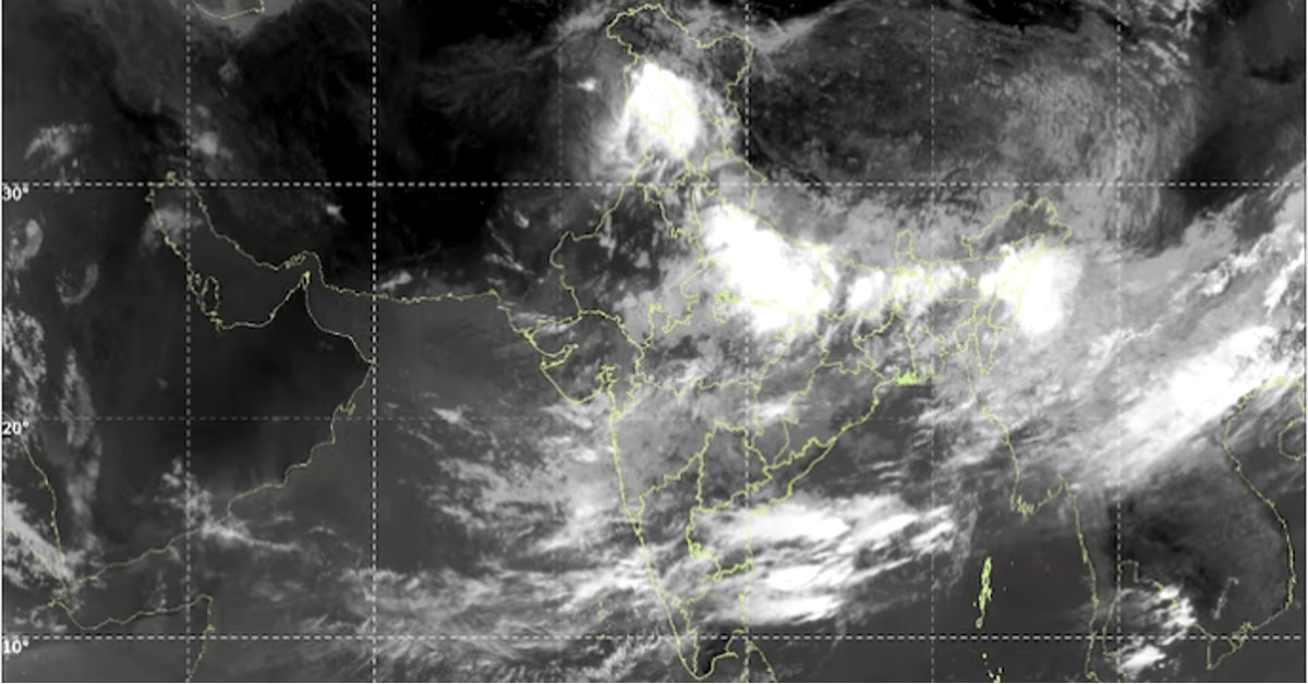 Monsoon Returns India: INSAT satellite image showing dense monsoon clouds over northern, central and eastern India on July 19, 2026