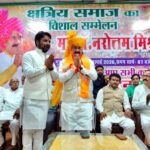 Former Madhya Pradesh Home Minister Dr. Narottam Mishra during a public meeting in Datia before the by-election