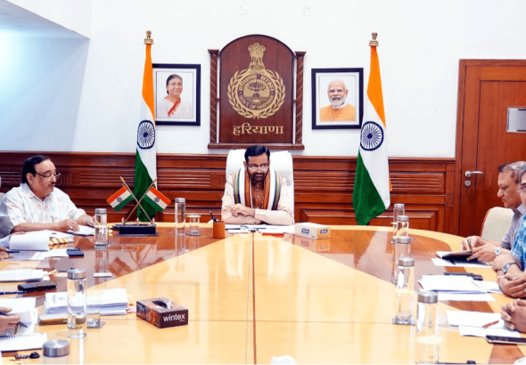 Haryana Chief Minister Nayab Singh Saini reviewing quality audits, research projects, green mobility plans and major development works in Chandigarh.