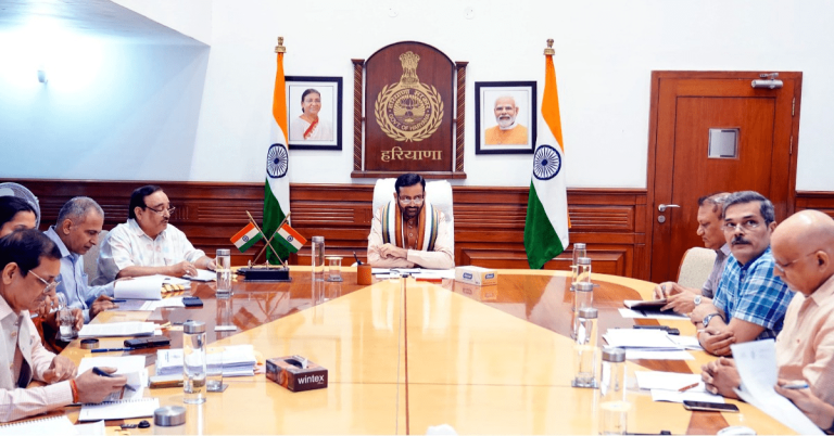 Haryana Chief Minister Nayab Singh Saini reviewing quality audits, research projects, green mobility plans and major development works in Chandigarh.