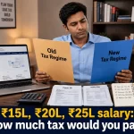 New Tax Regime and Old Tax Regime comparison for ₹15 lakh, ₹20 lakh and ₹25 lakh annual salary before filing ITR 2026.