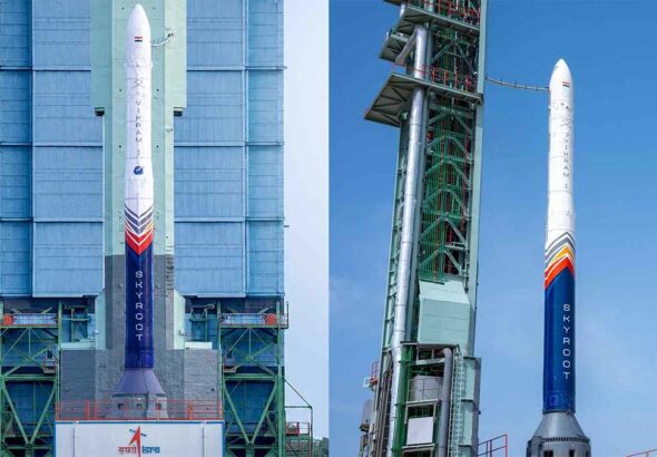 Vikram-1 rocket launch marking India's first successful private orbital mission and a major milestone for the country's space industry.