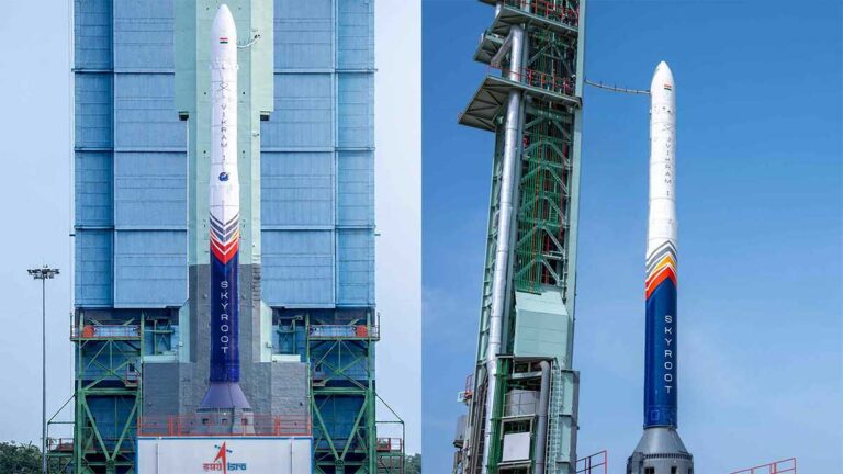 Vikram-1 rocket launch marking India's first successful private orbital mission and a major milestone for the country's space industry.