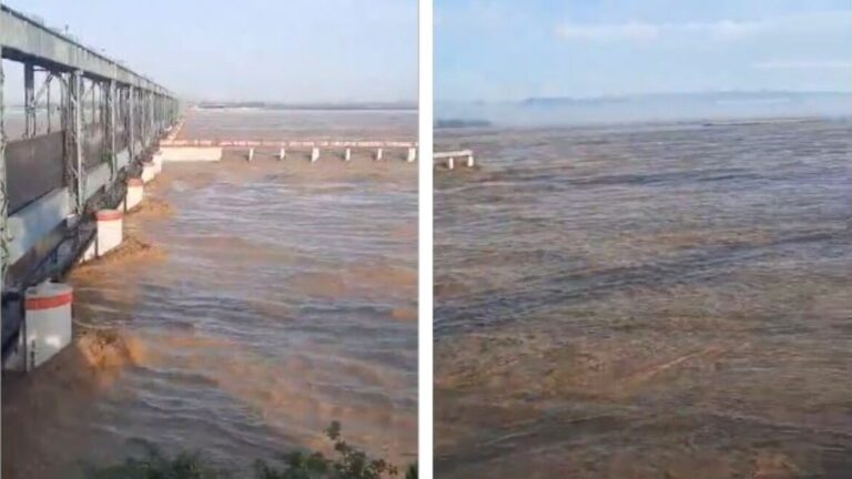 Bihar Flood 2026 showing overflowing Kosi River and flood-affected villages in North Bihar