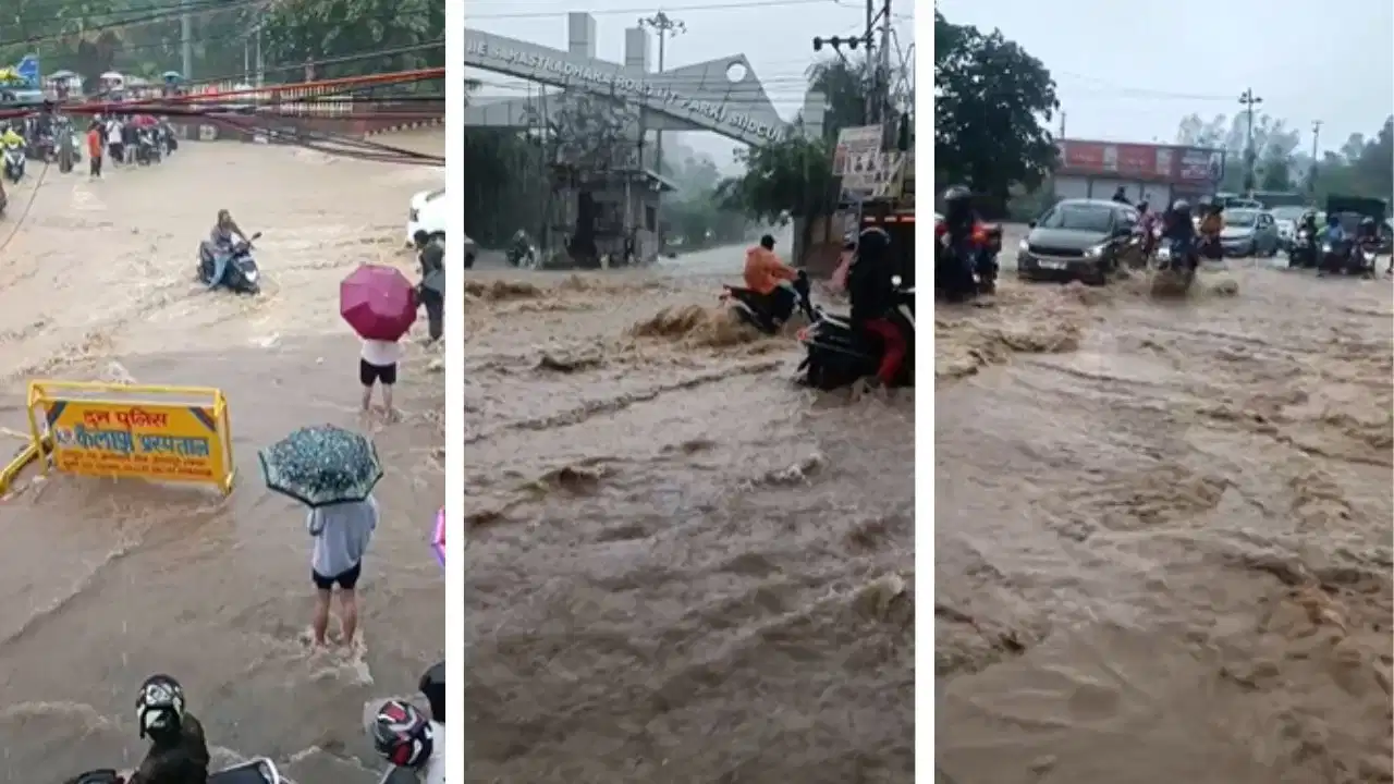 Dehradun Weather: Heavy waterlogging outside IT Park on Sahastradhara Road after torrential rain under IMD Red Alert