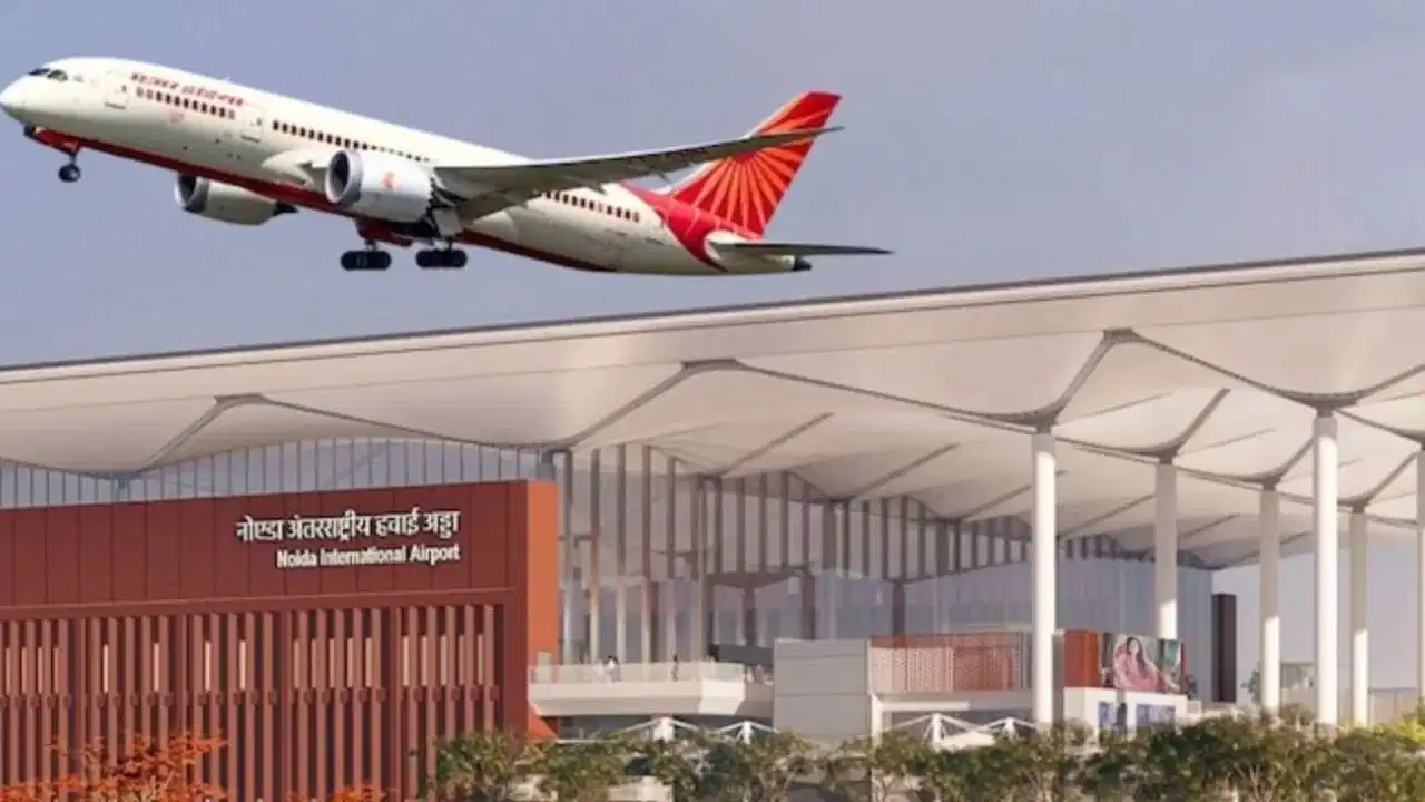 Noida International Airport: Aircraft preparing for takeoff at Noida International Airport as new domestic flight routes to Jaipur, Srinagar, Lucknow, Dharamshala and other cities begin operations.