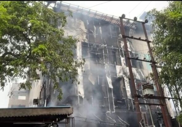 Greater Noida factory fire Firefighters at rescue operation after wall collapse