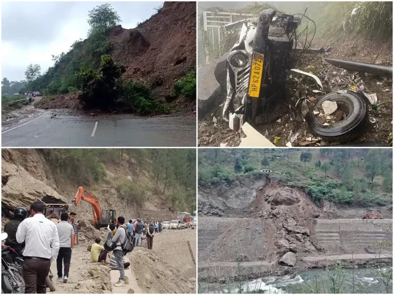 Himachal Pradesh Monsoon damage with closed roads, landslides and heavy rainfall