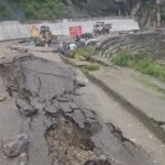 Kedarnath Highway landslide near Rampur Market in Rudraprayag threatening nearby buildings