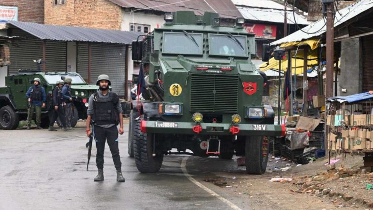 Kulgam terror attack: Security personnel at the site in Jammu and Kashmir after terrorists killed two migrant workers from Chhattisgarh.