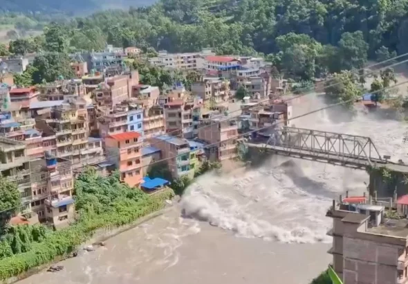Nepal Flood 2026: Rising Bhotekoshi River water level in flood-affected areas