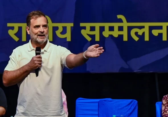 Sandeep Dikshit and Rahul Gandhi at Congress event amid Meloni remark controversy