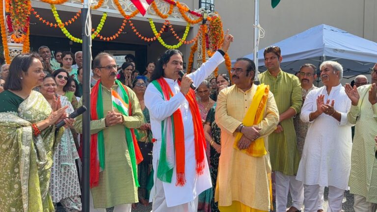 Devkinandan Thakur hoisting Indian tricolour in Boston on Independence Day