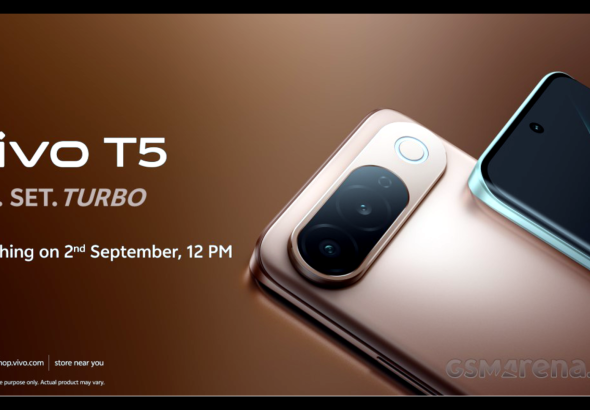 Vivo T5 5G in Royal Bronze and Silver Green featuring a curved AMOLED display and horizontal rear camera design