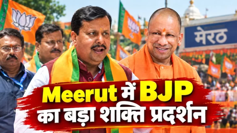 BJP National President Nitin Nabin and CM Yogi Adityanath at a youth conference in Meerut