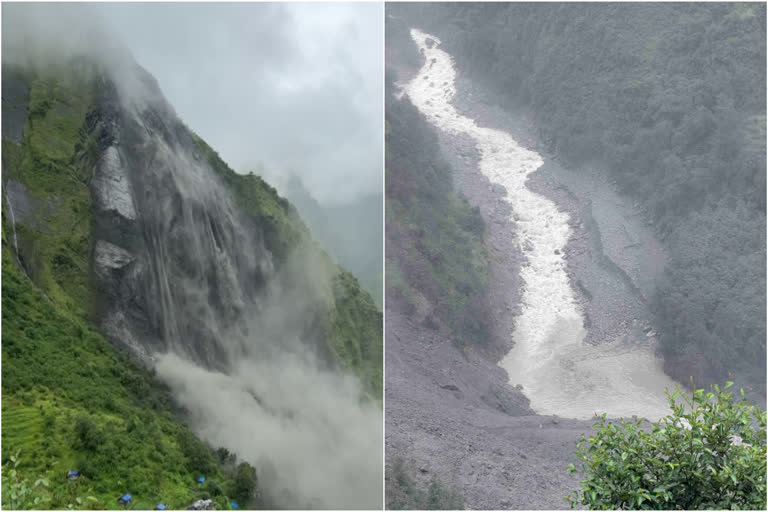 Artificial lake formed after landslide blocked the Chameliya River near the India-Nepal border