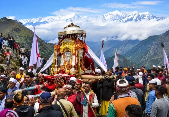 Maa Nanda palanquin during Nanda Devi Raj Jat Yatra 2026 in Chamoli Uttarakhand
