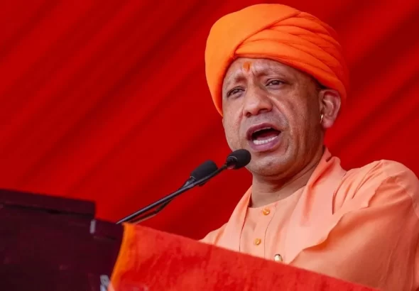 CM Yogi Adityanath at the Mathura development projects program ahead of Janmashtami
