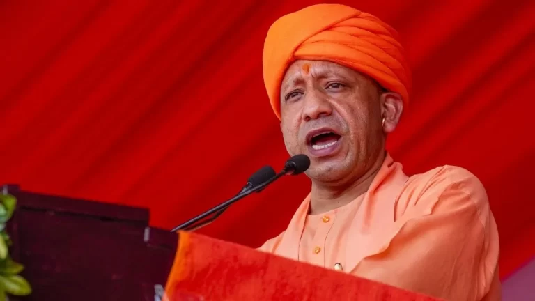 CM Yogi Adityanath at the Mathura development projects program ahead of Janmashtami