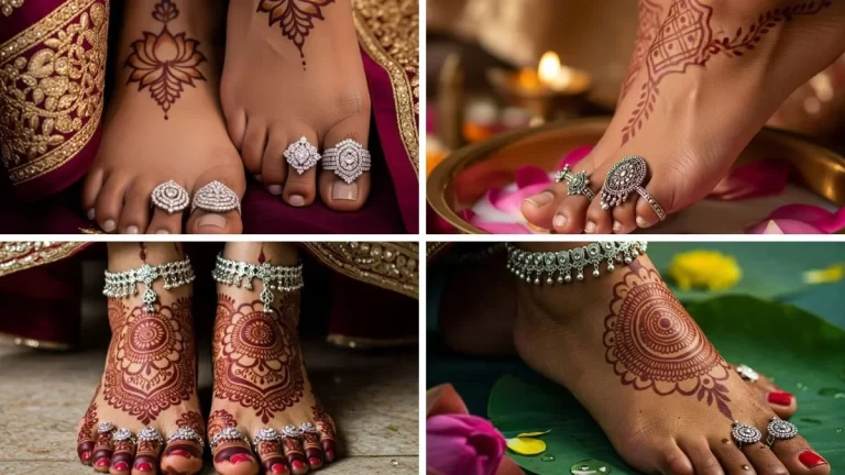 Silver toe ring worn by a married woman with traditional Indian jewelry