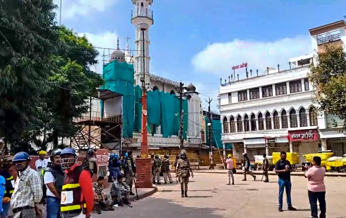 Ujjain Shahi Masjid amid police security during the road widening dispute