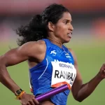 Vithya Ramraj celebrating after winning bronze in 400m hurdles at Asian Games 2026