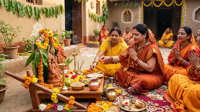 Women performing Hal Chhath Vrat 2026 rituals and prayers for their children's health and long life