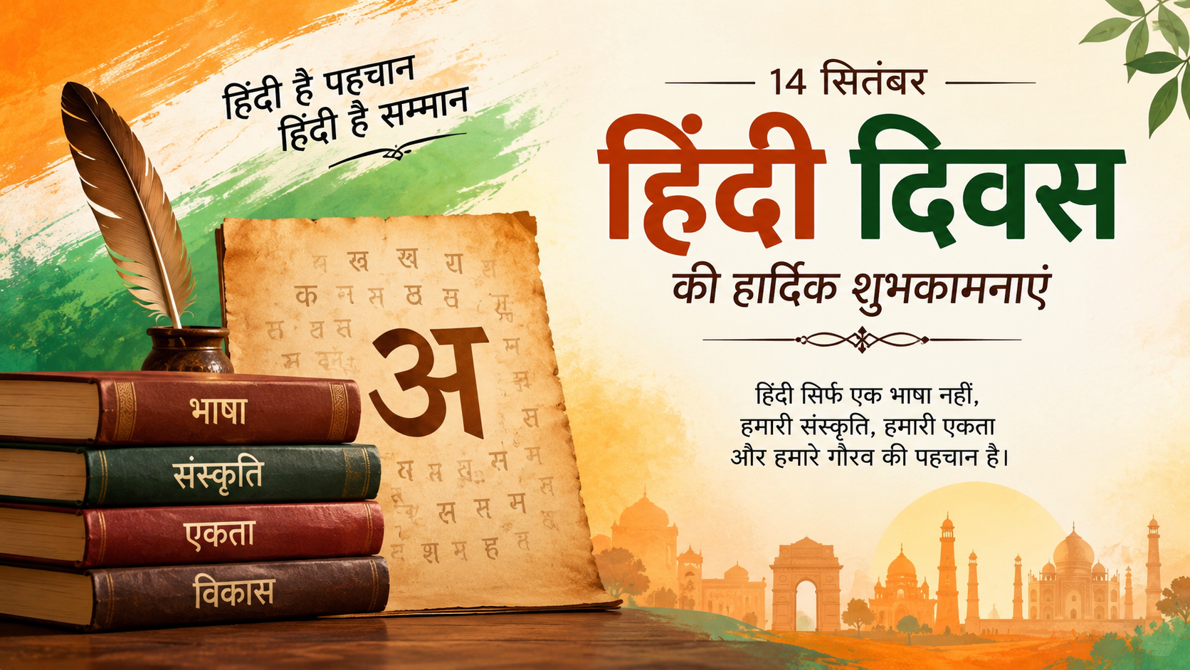 Hindi Diwas 2026 celebration with Hindi language messages