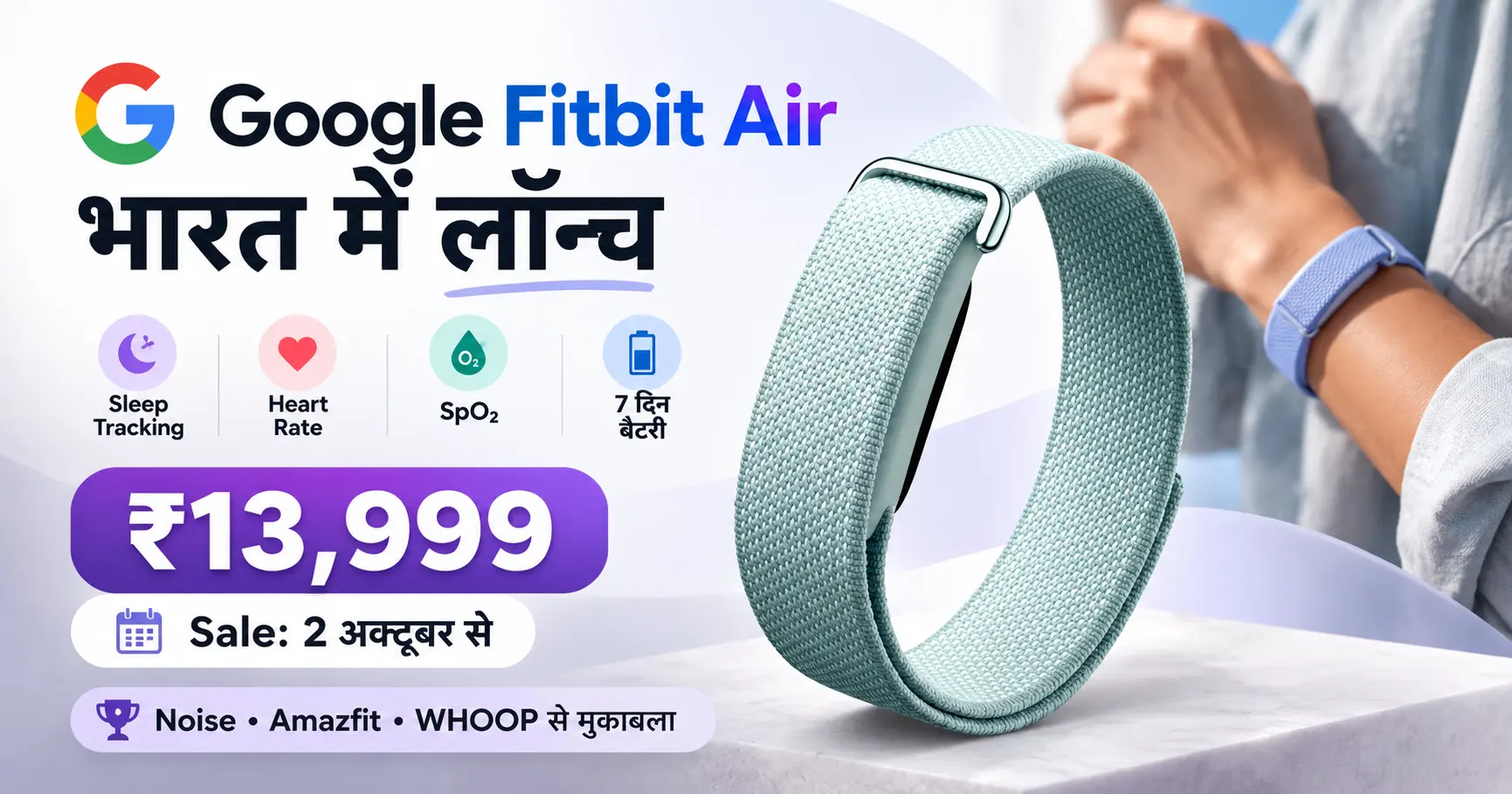 Google Fitbit Air : भारत में लॉन्च हुआ स्क्रीनलेस Google Fitbit Air फिटनेस ट्रैकर