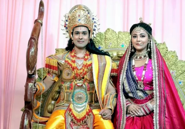 Luv Kush Ramlila 2026 : Raj Premi dressed as Ravana during the Luv Kush Ramlila 2026 full dress rehearsal at Red Fort grounds in Delhi.